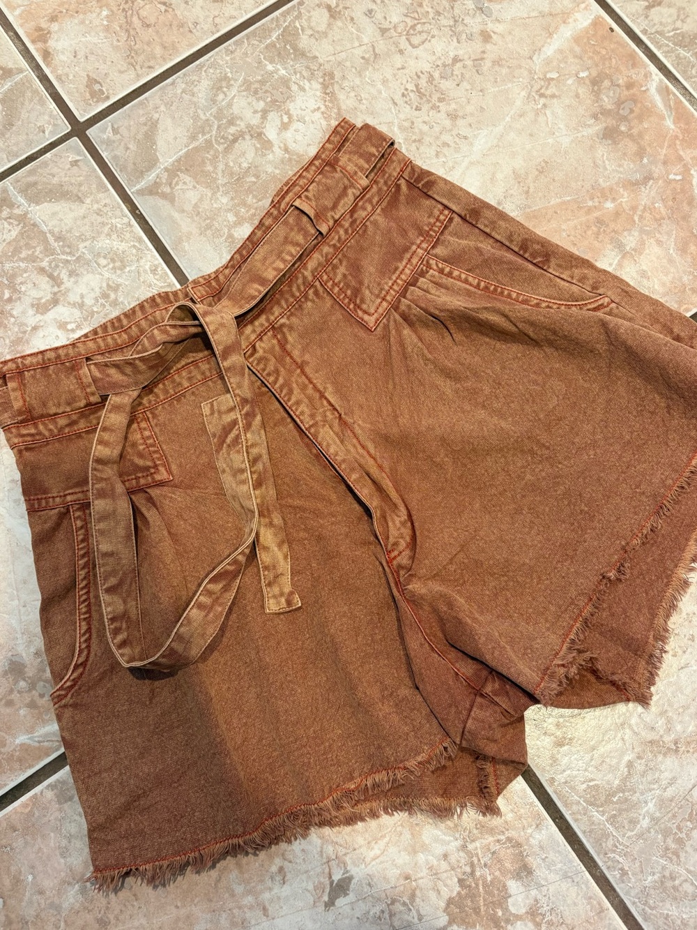 free people boho earthy paper bag high waist frayed hem shorts